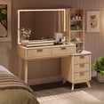 thumbnail image 4 of KeyWhat 48" Fluted Vanity Desk with 36" Mirror and Lights, Modern Makeup Table with 5 Drawers, Charging Station, Adjustable Shelves - Oak, 4 of 8