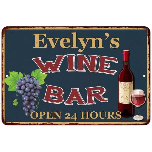 Evelyn's Green Wine Bar Sign Wall Decor 8 x 12 High Gloss Metal 208120043420