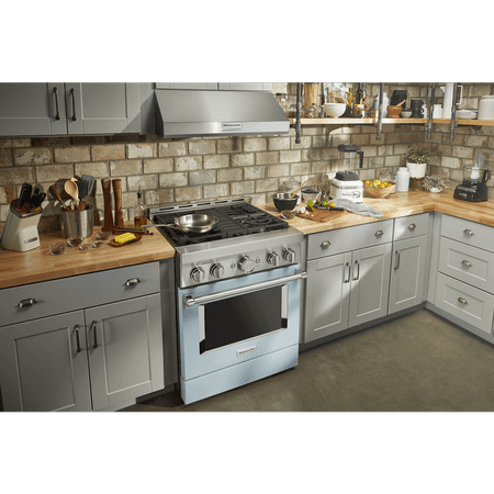 KitchenAid - Commercial-Style 4.1 Cu. Ft. Slide-In Gas True Convection Range with Self-Cleaning - Misty blue