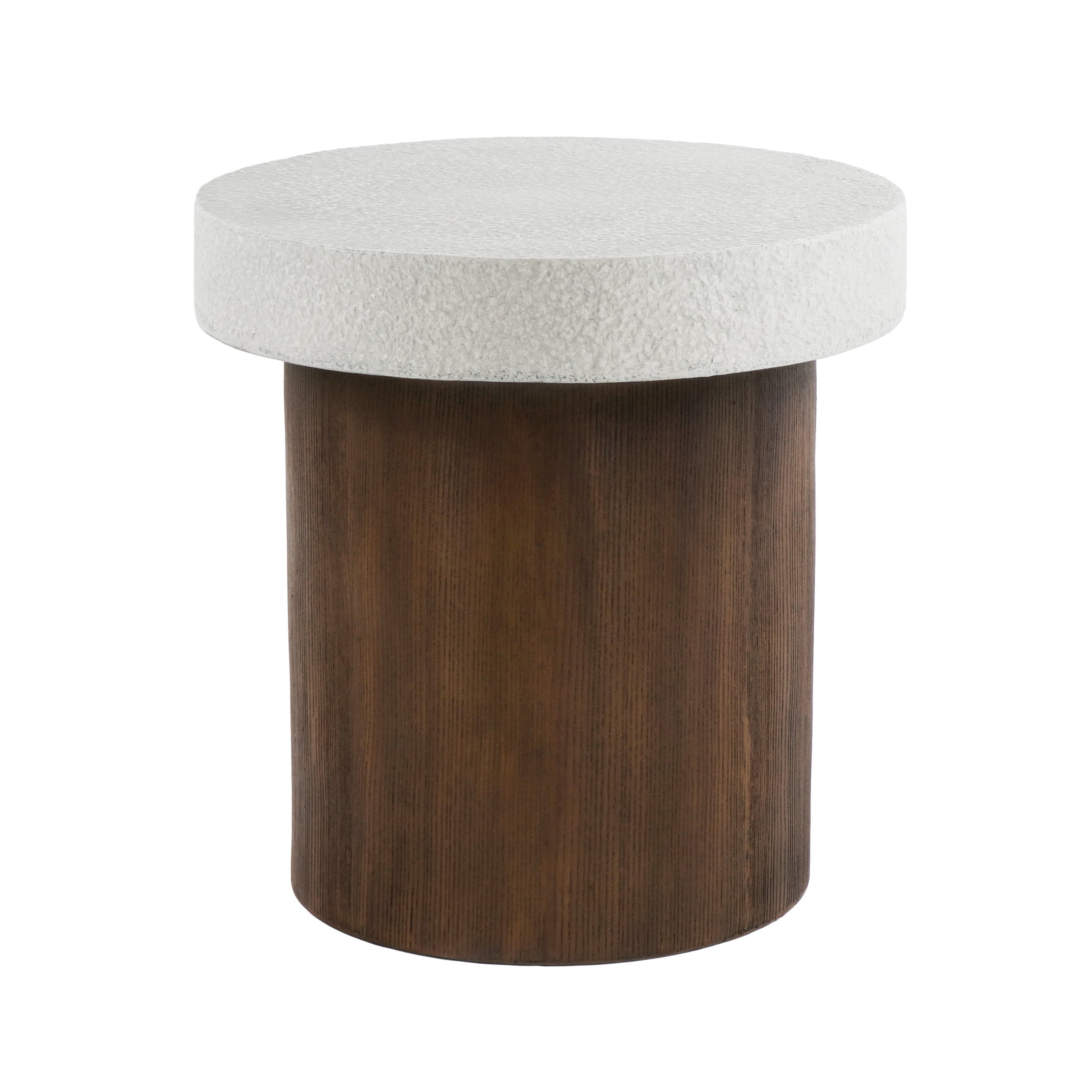 Aurelia Outdoor Patio Round Side Table, MGO, Antique White + Natural Wood Finish