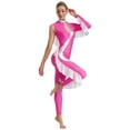 thumbnail image 3 of YiZYiF Women's Gymnastics Jumpsuit Single Sleeve Skating Dance Unitard Acrobatics Performance Costumes Hot Pink XL, 3 of 7