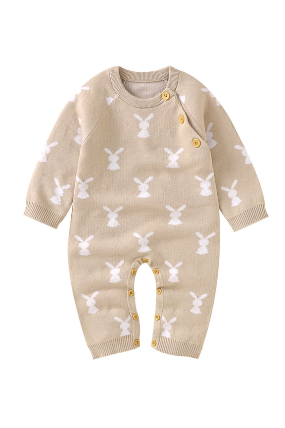 Newborn Baby Bunny Romper Infant Knited Easter Outfits Long Sleeve Jumpsuit for Boys Girls One Piece Overall