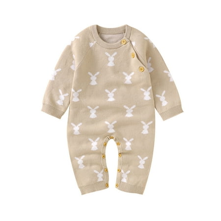 

Suagox Baby Girls Boys Autumn Jumpsuit Long Sleeve Round Neck Cartoon Bunny Print Romper for 0-12 Months Baby