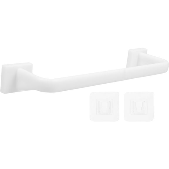 FRCOLOR 2Pcs No Drill Towel Holder White Plastic Towel Rack Self Adhesive Towel Bar for Bathroom and Kitchen Ideal for Hand Towels and Dish Towels White