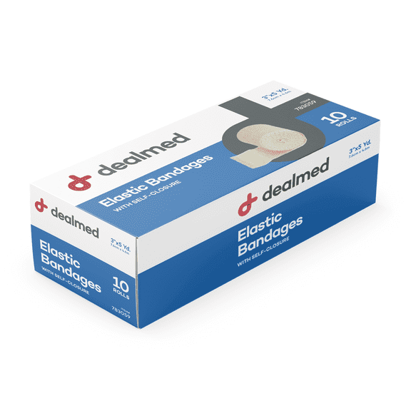 Dealmed Elastic Bandage Wrap 3" with Self Closure, Stretched Compression (10 Rolls/Box)