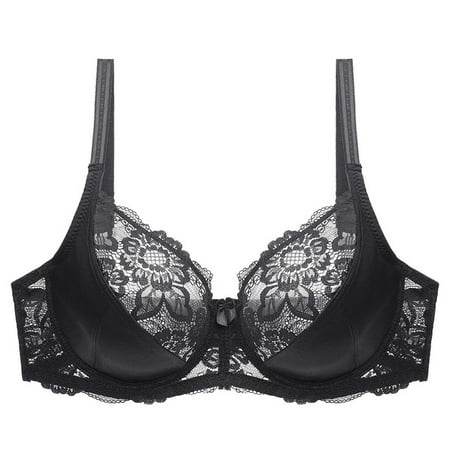 Mepaouo Women s Sexy Lace Push up Plus Size Sheer Unlined Bralette Full Coverage Bra Underwear(Black 40)