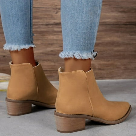 

Akiihool Winter Boots for Women Fashion Ankle Bootie Elastic Ankle Boots Strap shoes (Khaki 7)