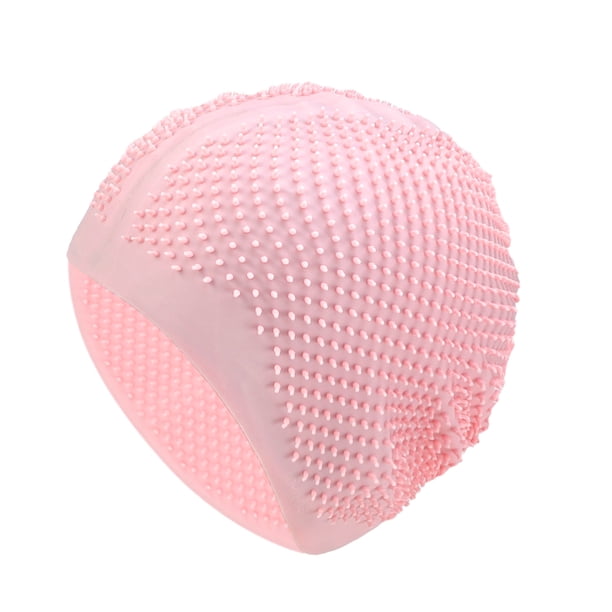 Gorro de natación de silicona impermeable con puntos en relieve, 1 pieza, color rosa