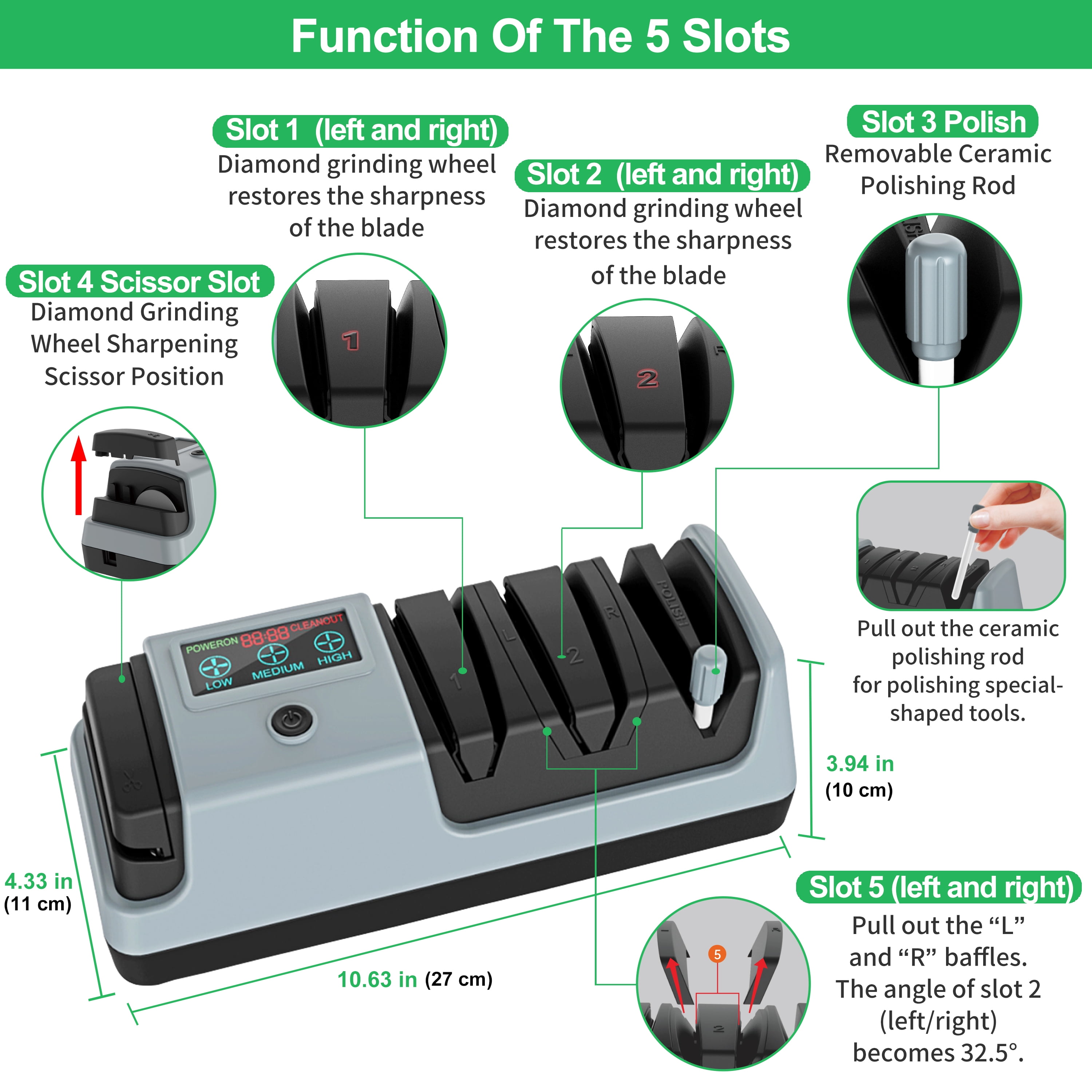 5 in 1 Electric Knife Sharpener- 3 Rotational Speed Adjustable Electric Knife Sharpeners, Suitable for Straight Blade Knives, Serrated Knives, Meat Cleaver Knives, Ceramic Knives&Scissors