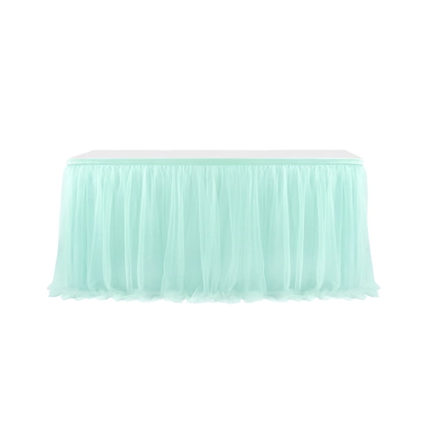 TOWED22 Tulle Table Skirt High-End Gold-Rimmed Mesh Birthday Wedding Party Decoration(green)