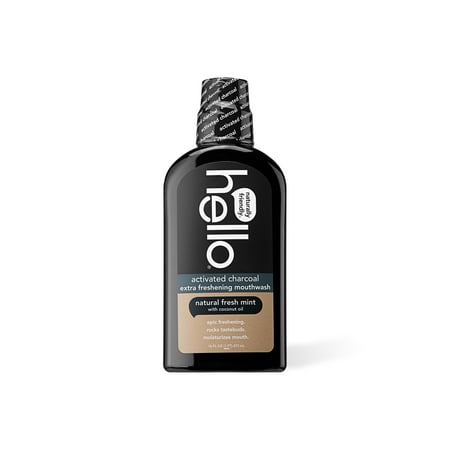 hello Activated Charcoal Extra Freshening Mouthwash, Alcohol Free with Fresh Mint + Coconut Oil, Vegan & SLS Free