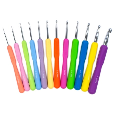 Boye 12 Piece Ergonomic Aluminum Crochet Hook Set, Multi-Color, Sizes B-N
