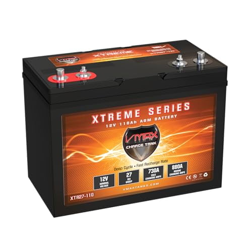 VMAX XTR27-110 AGM Marine Battery 12V 110Ah Group 27 Sealed Deep Cycle High Performance