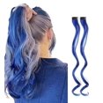 thumbnail image 1 of Extensión de cabello largo y colorido con clip, resalta las mechas del cabello (azul oscuro - rizado - 2 piezas), 1 of 5