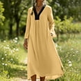 thumbnail image 4 of Women's Boho Long Sleeve Maxi Dress Solid V-Neck Pleated Dress with Pockets Soft Breathable Fabric for 2026 Spring Summer Casual Daily Wear, 4 of 7