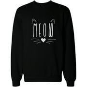 Meow Cute Kitty face Women's Sweatshirt Crewneck Pullover Fleece Cat Lovers