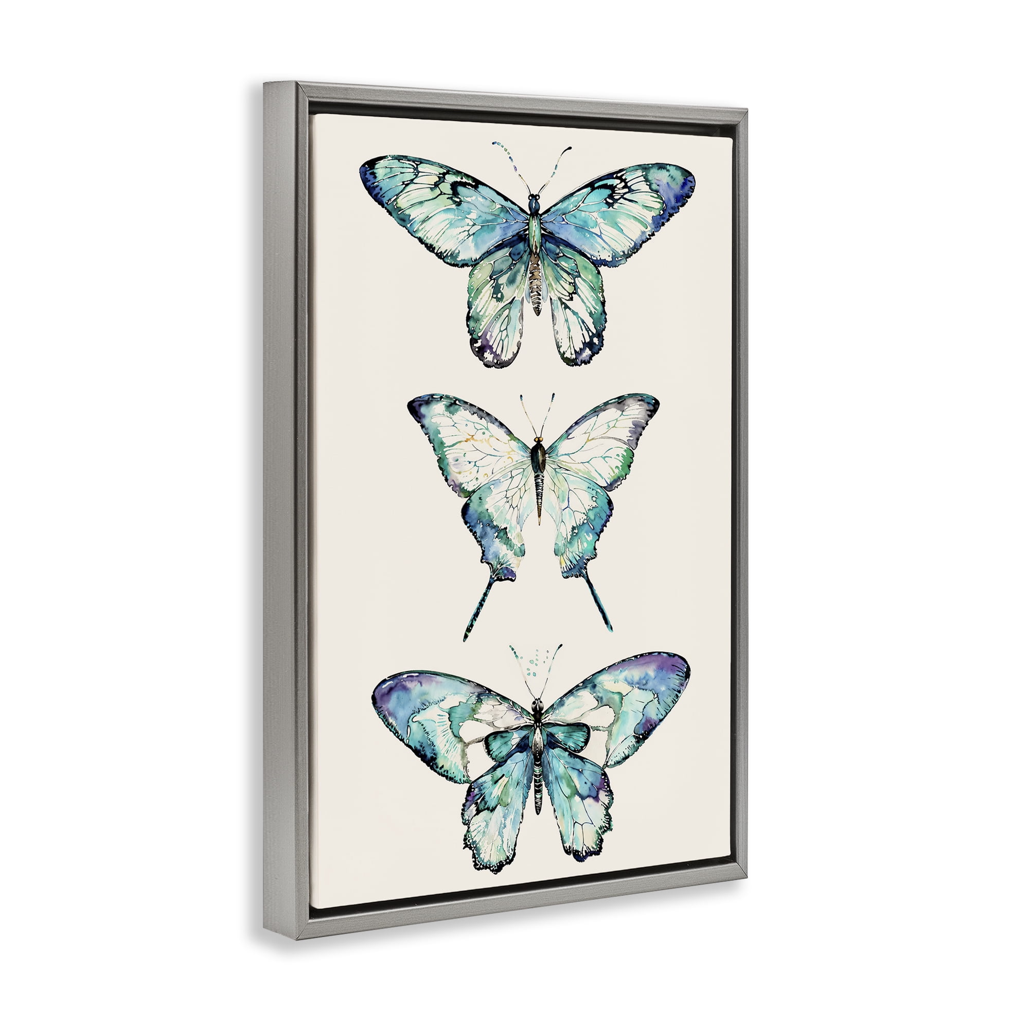 Stupell Industries Classic Butterfly Specimens Insects Painting Gray Floater Framed Canvas Art Print Wall Art, 21 x 31