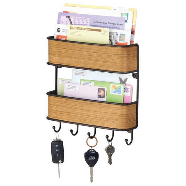 mDesign Wall Mount 2 Tier Metal/Leather Mail Organizer Basket Walmart