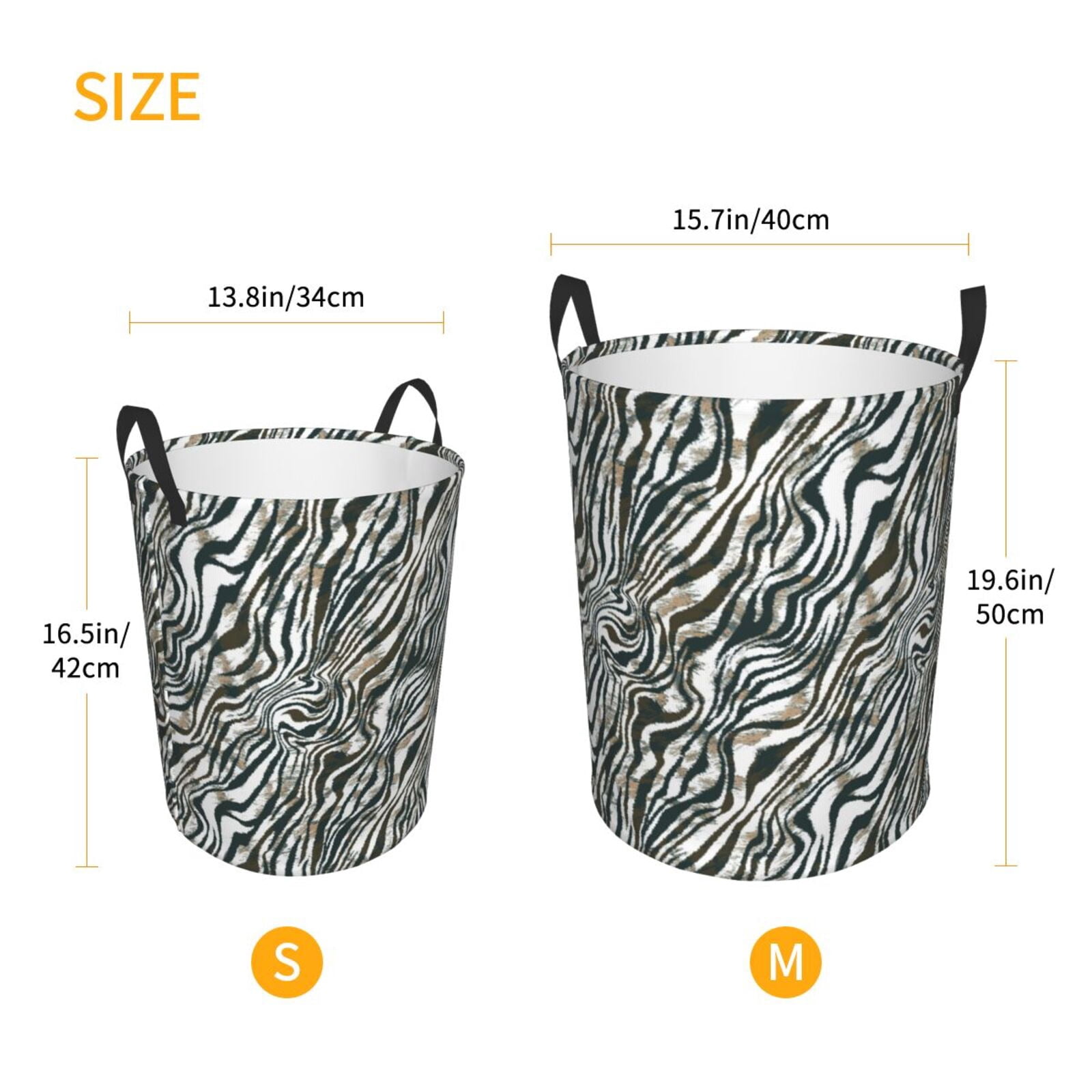 Large Laundry Basket with Handles - Zebra print black white Kids Baby Dirty Clothes Laundry Hamper for Bedroom Aesthetic