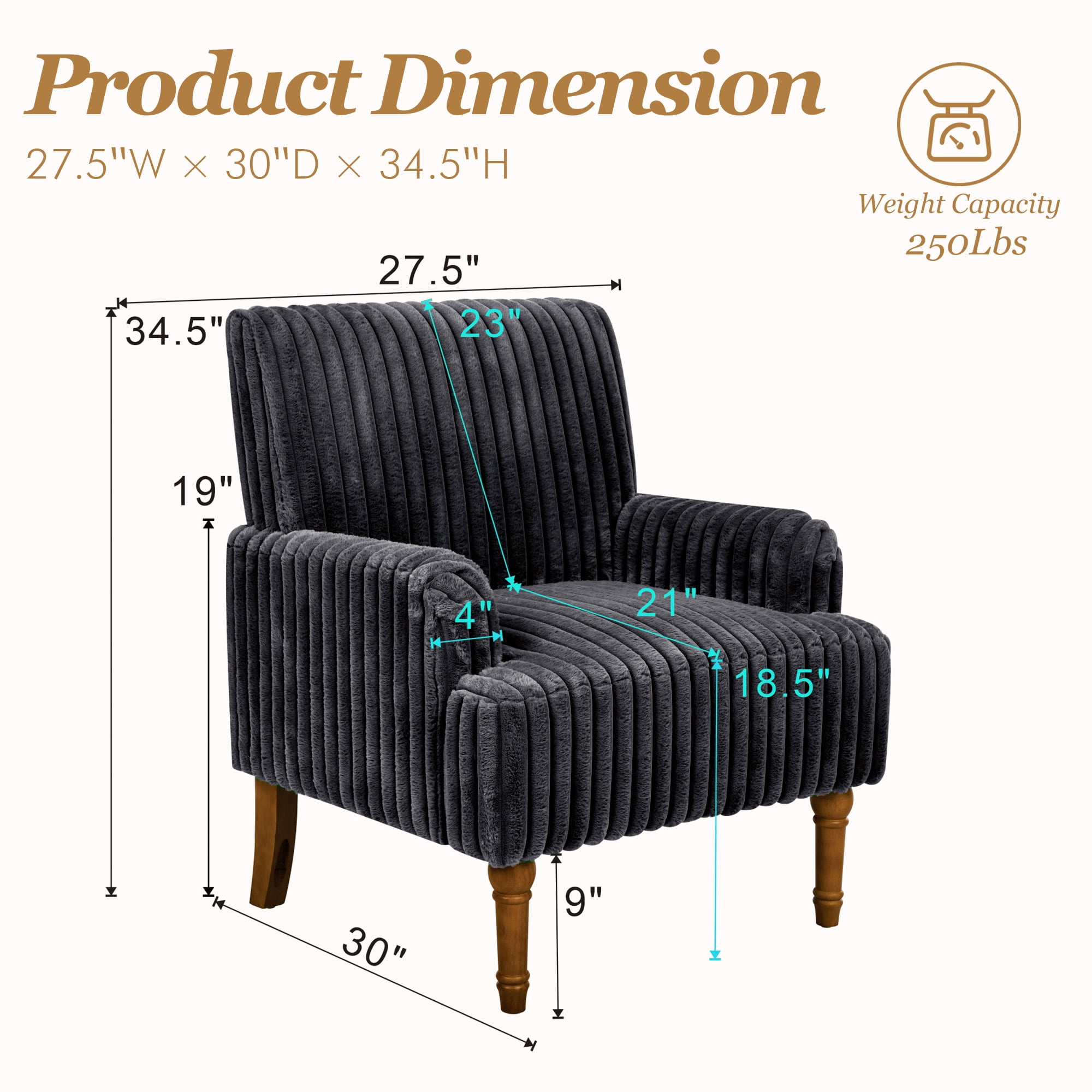 MOONMISS Accent Chair for Living Room,Dark Gray