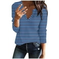 thumbnail image 1 of Sentmoon Tunique Mode Manches Longues Hauts pour Femmes Col en V Rayé Décontracté Hauts Manches Longues Réguliers Athlétiques Mode Femmes Bleu Foncé m Économies d'Automne, 1 of 4