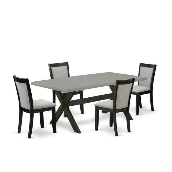 East West Furniture X-Style 5-Piece Wood Dining Set in Black/Cement/Shitake Gray