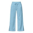 thumbnail image 4 of HomeDM Women's Wide Leg Sweatpants with Pockets Side Slit Hem Baggy Lounge Pants Light Blue Drawstring Waist Travel Joggers Size S, 4 of 6