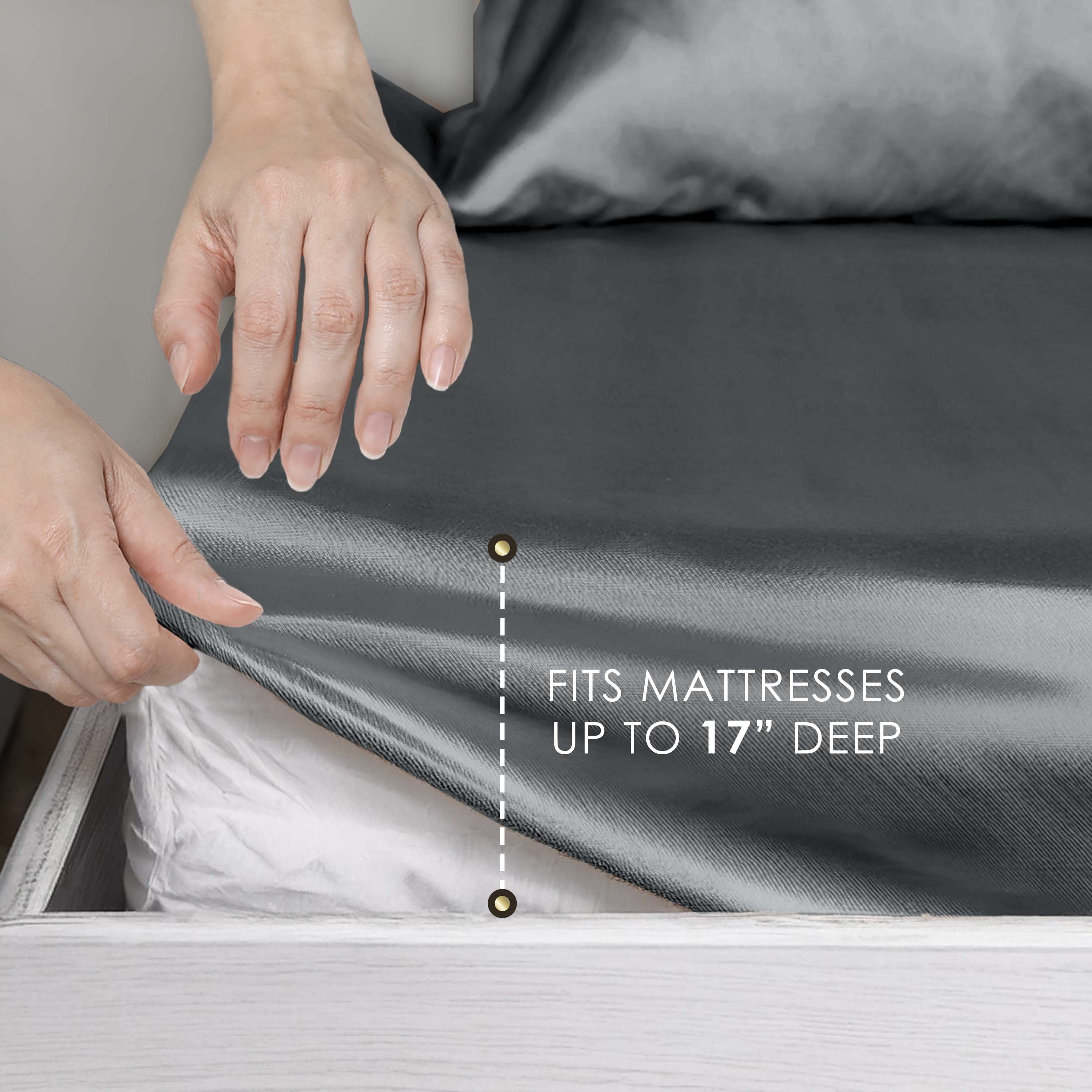 Martex Elegance 4-Piece Queen Satin Sheet Set | Silky Smooth | Great for Hair & Skin | Silver