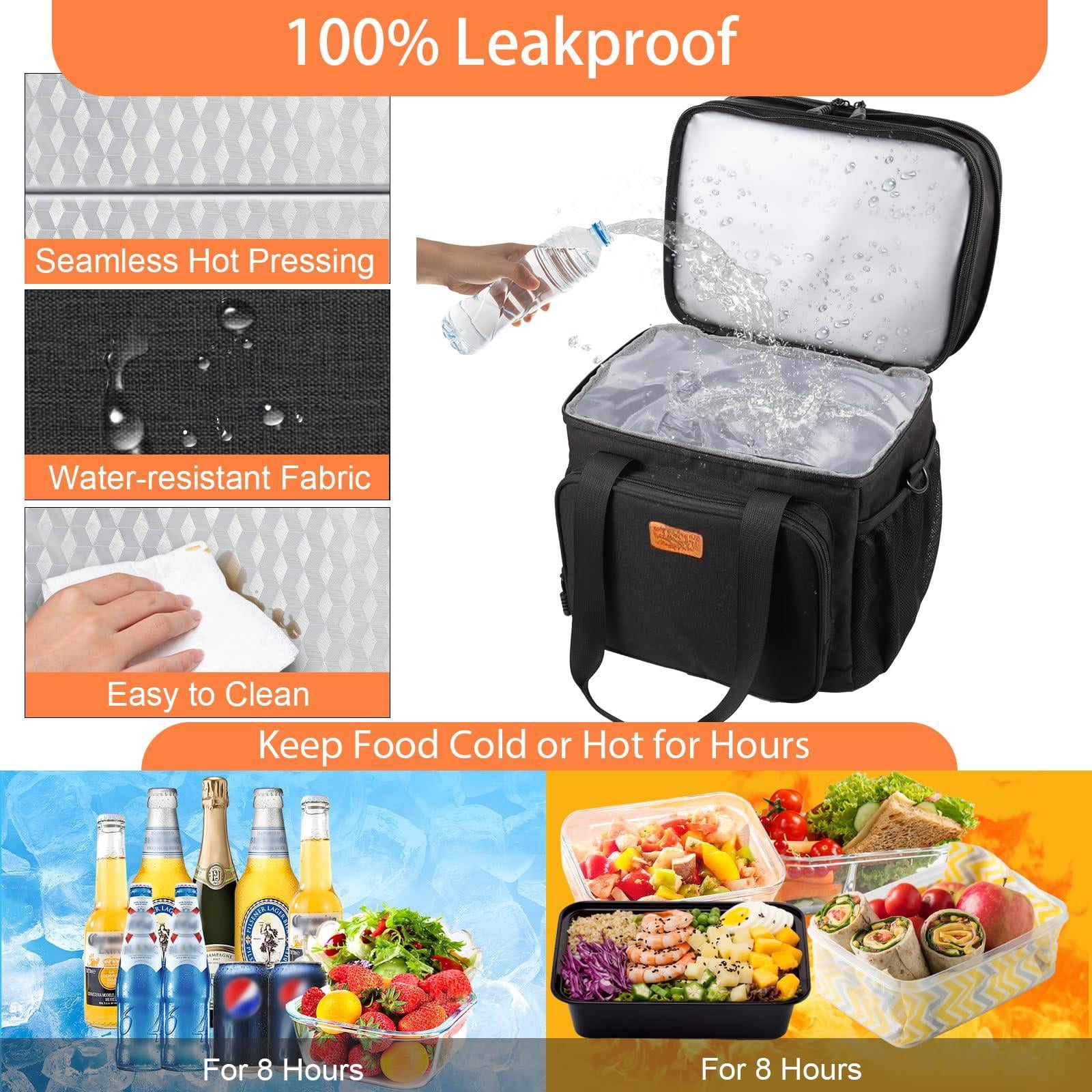 Expandable Insulated Large Lunch Box  Double Deck Heavy Duty Durable Bag Leakproof Cooler Bags For Men Women Adults Work Shift Flight Beach Daytrip 20 Can Black