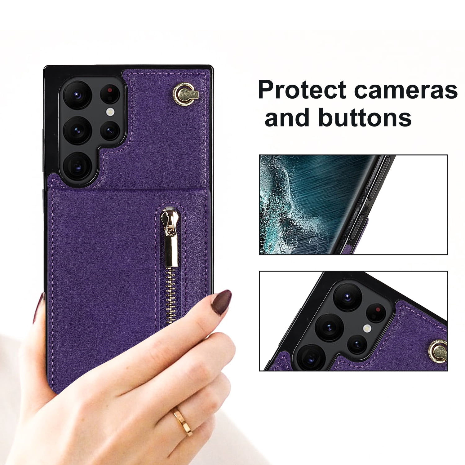 Dteck Flip Leather Wallet Case for Samsung Galaxy S24 Ultra, Crossbody Wallet Case with Credit Card Holder Zipper Pocket Lanyard Shoulder Strap, Kickstand Phone Cover for Samsung S24 Ultra,Purple