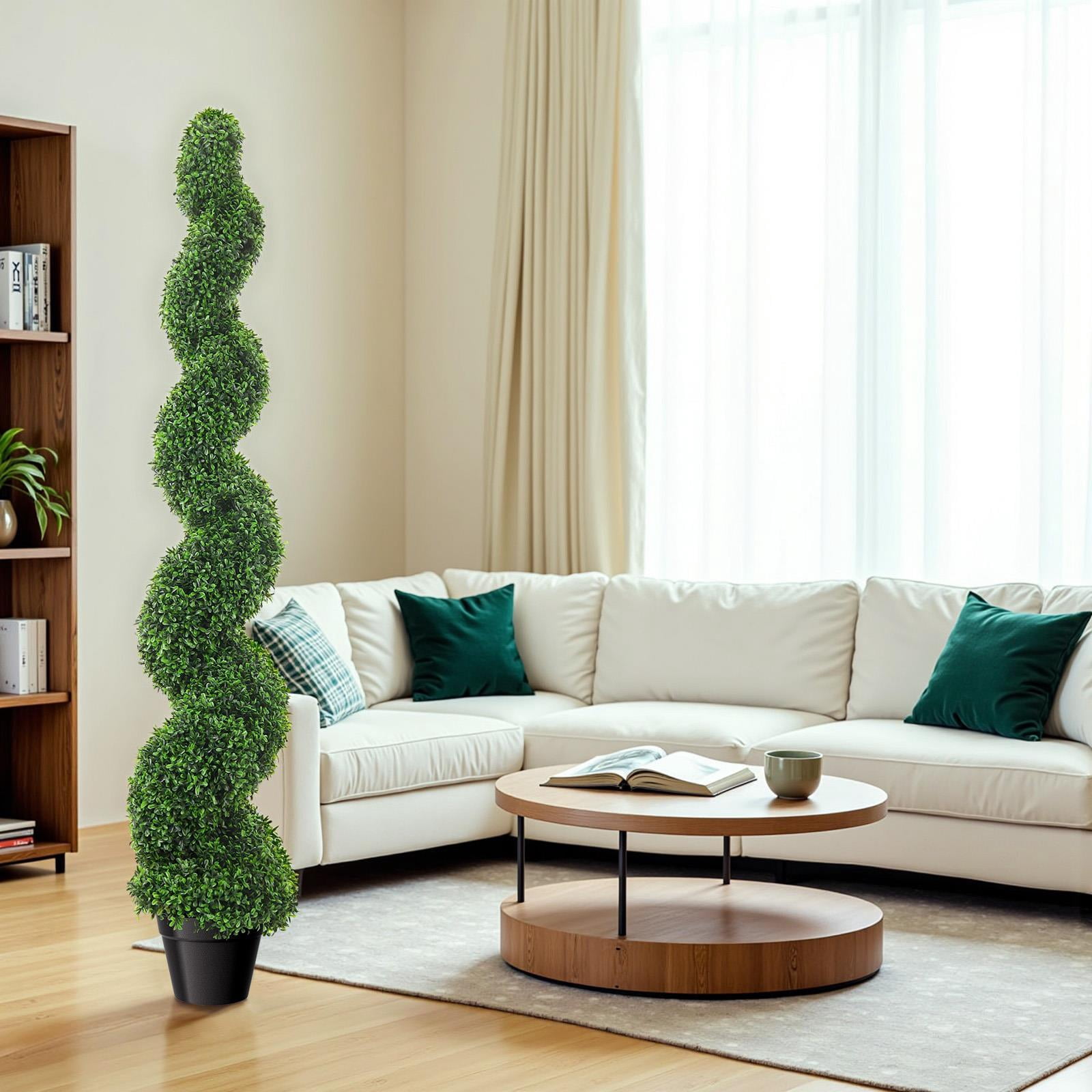 Fake Potted Boxwood Spiral Tree, 5ft, Artificial Outdoor Plant, Easy Installation, Maintenance-Free, Anti-rust Frame, All-Year Green for Wedding Venues, Events