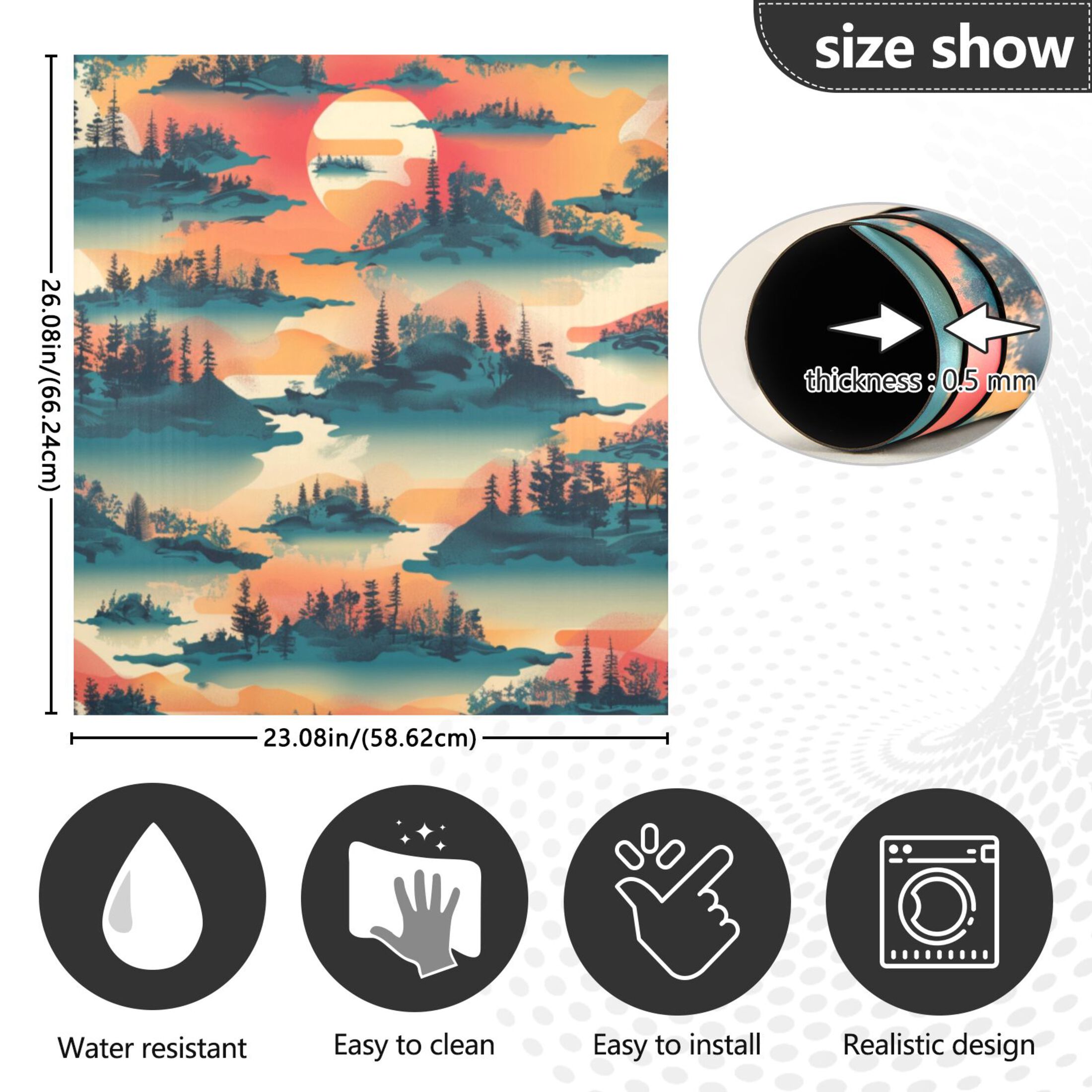 Dishwasher Magnetic Sticker 23x26 Inch Refrigerator Magnetic Sticker Washing Machine Magnetic Sticker Kitchen Panel Magnetic Sticker Home Decor Cartoon Sunsets and Trees