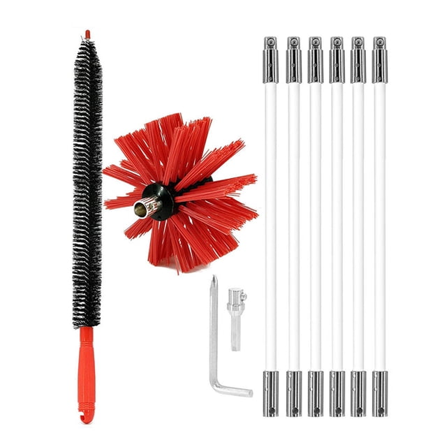 Generic Brosse de Nettoyage Flexible pour Cheminée avec 6 Tiges - Tête en Nylon Durable pour Cheminées en Métal et Brique, Extensible pour Évents de Sécheuse, Rouge