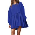 thumbnail image 1 of Womens Oversized Sweatshirt Dress Long Flowy Patchwork Pullover Tops Cute Drop Shoulder Sweatshirts Fall Long Sleeve Mini Dress Teen Girls Crewneck Solid Tunic Pleated Loose Clothing Beig, 1 of 5