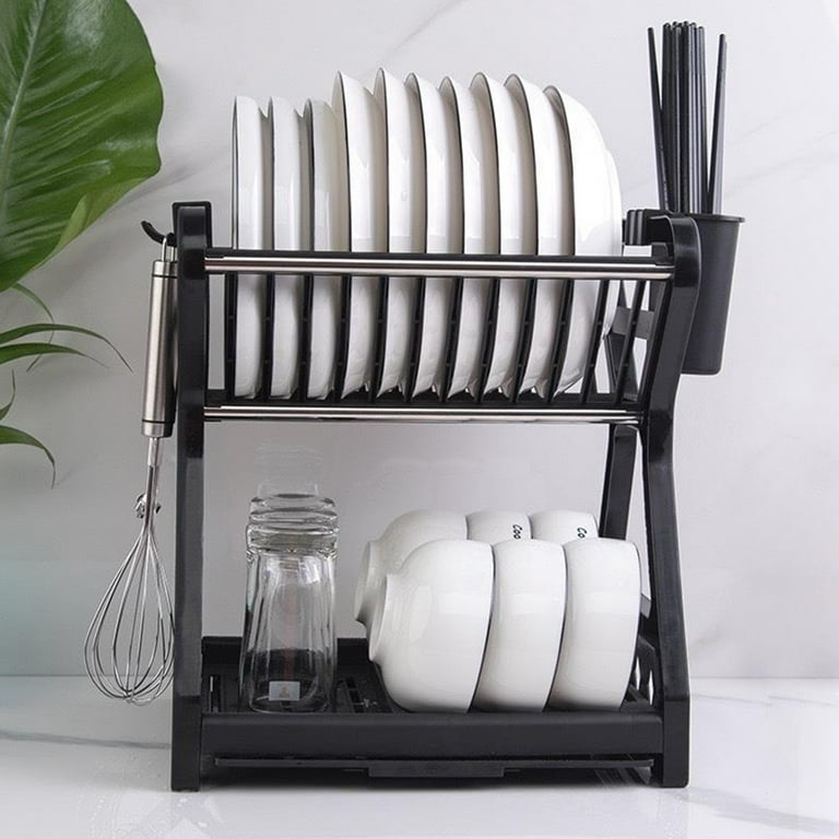 Vearear 1 Set Dish Drainer Double Layer Detachable High Capacity Save Space Multifunctional Storage Rack Dish Drainer Sink for Dining Room, Size: 31