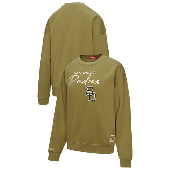 Women's Mitchell & Ness  Olive San Diego Padres Oversized Crewneck Sweatshirt