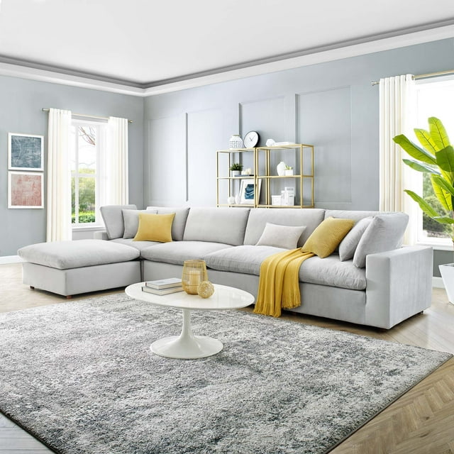 Modway Commix Canapé Sectionnel 5 Pcs en Velours de Performance Surrempli Garni de Duvet, Gris Pâle