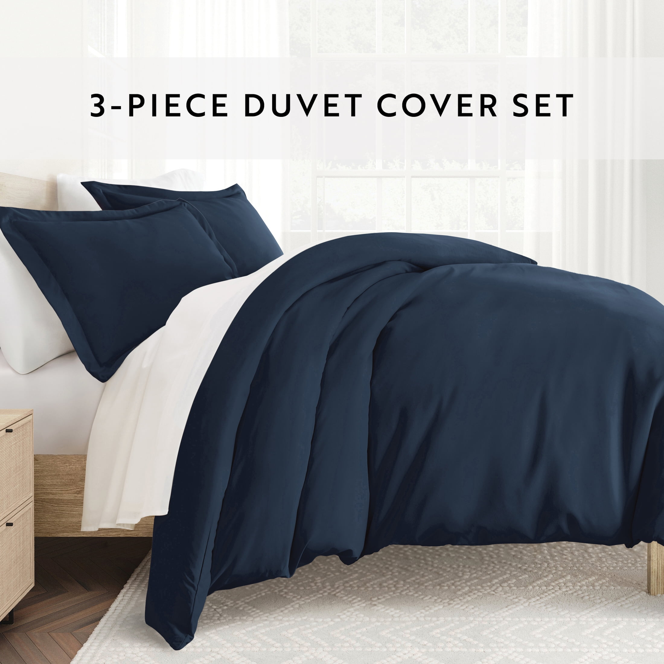 Noble Linens 3-Piece Navy Duvet Cover Set, Full/Queen