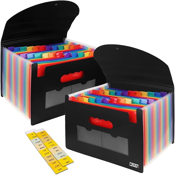 Expanding File Folder 24-Pockets Accordion File Organizer for A4 Letter Size, 2 Pack Black