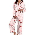 thumbnail image 3 of Bibifish Womens Pajama Sets Pink Cherry & Heart Printed Long Sleeve Sleepwear Set Button Down Pj Tops With Pants Soft 2 Piece Nightwear Sets, 3 of 9