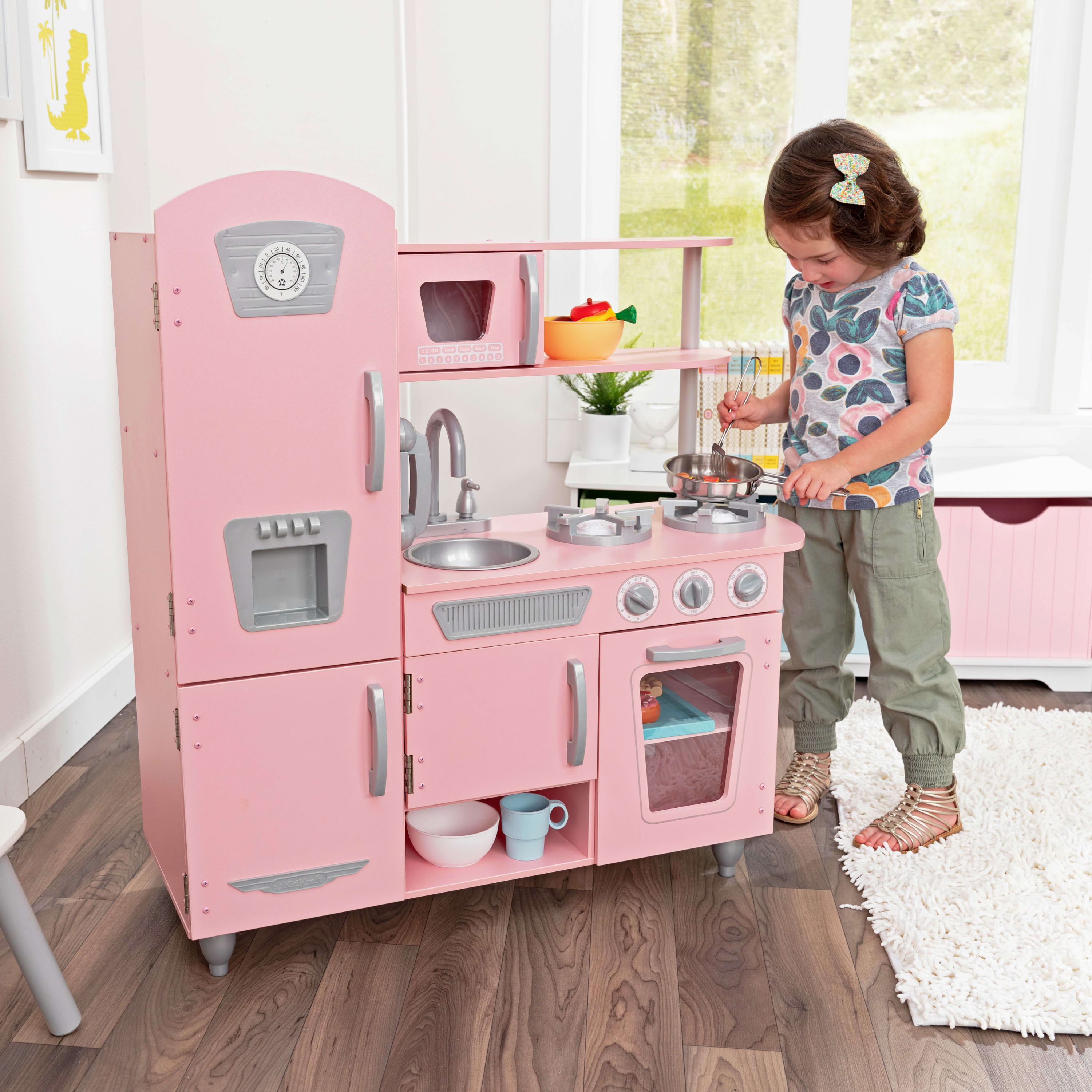 KidKraft Pink Vintage Wooden Play Kitchen with Pretend Ice Maker and Play Phone - image 2 of 11