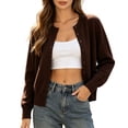 thumbnail image 3 of Lixiuxyad Womens Open Front Cardigan Sweaters,Button Down Crew Neck Sweater Knit Cardigan ,Brown, 3 of 5