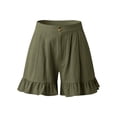 thumbnail image 6 of Women's Pants Ladies Solid Color Cotton Linen High Waist Elastic Loose Zipper Button Wood Ear Wide Leg Shorts Trousers, 6 of 7