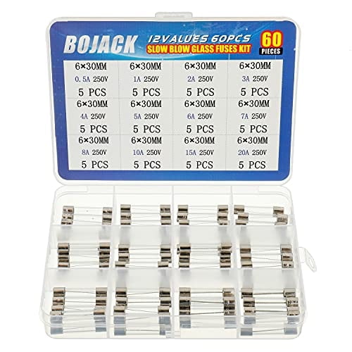 Kit surtido de fusibles BOJACK, 60 unidades, 6 x 30 mm, 250 V T, 0,5 A, 20 A
