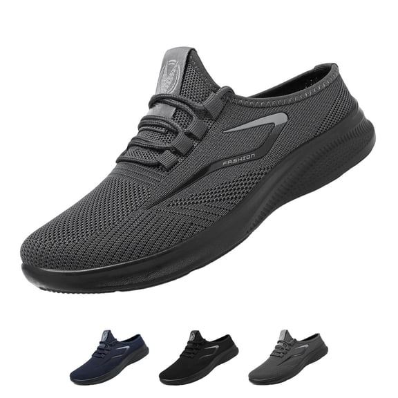 Domzle Orthopedic Shoes for Men Arch Support Slip On Wide Width Sneakers Non-Slip Sole Lightweight Running Shoes Breathable Mesh Outdoor Walking Shoes Gray