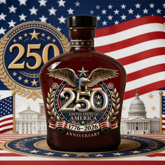 250th Anniversary Whiskey Bottle, 250th Anniversary Commemorative Whiskey Bottle, Independence Day Patriotic Gift - 12 Oz Glass Decanter Father's Day for Liquor Scotch Bourbon or Wine
