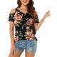 thumbnail image 3 of Txlixc - Camiseta de manga corta para mujer con cuello en V y hombros descubiertos con estampado de flores Txlixc Moda, 3 of 6