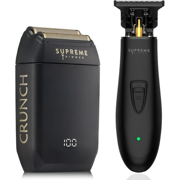 Supreme Trimmer 2-in-1 T-Shaper Trimmer & Crunch Foil Shaver | STF602 Electric Razor & ST5206 DLC Beard Trimmer Barber Haircut Kit | Black