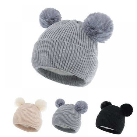 

Winter Warm Knitted Baby Hats for Girls Pom Pom Kid Toddler Boys Beanies Cap with Fleece Lining