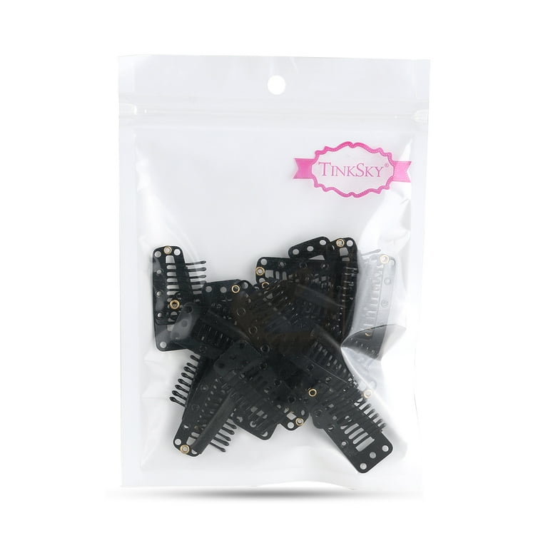 Jmkcoz 20pcs Snap-Comb Wig Clips with Rubber for Hair Extension Hairpiece  DIY Clip in Hair Extensions 10-Teeth Wigs Weft Black Color